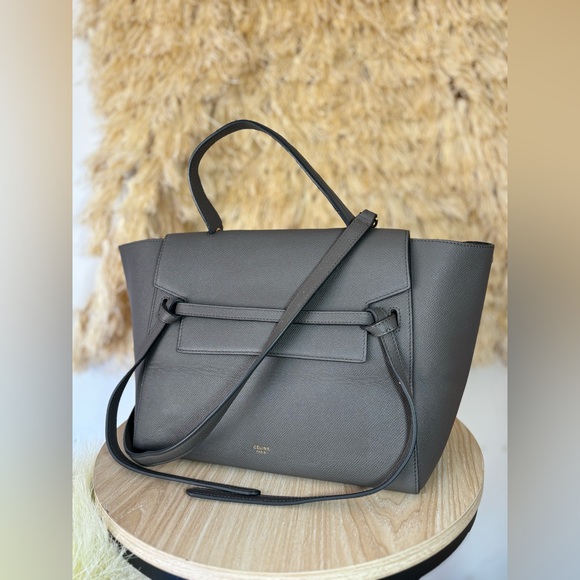 CELINE💎Grained Calfskin Mini Belt Bag LARGE💎Grey Saffiano Gold💎10/10 EUC - Picture 3 of 17